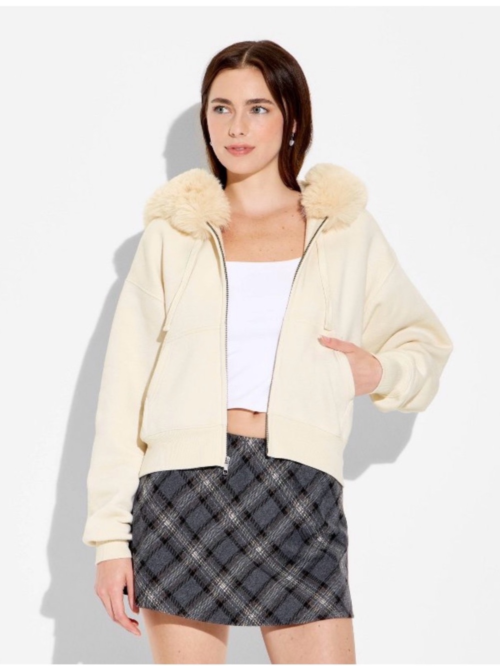 Wild Fable Full Zip Sweatshirt with Faux Fur Hood NWT